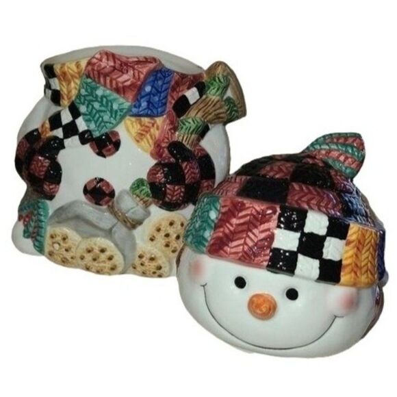 Vintage Kitchen Food Containers, World Bazaars Winter Snowman Ceramic Cookie Jar - Picture 6 of 9